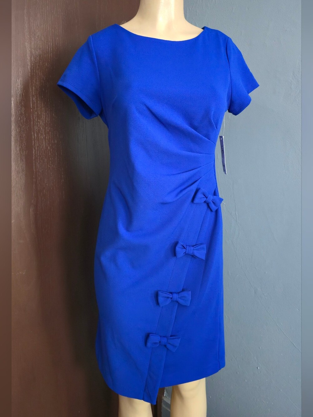 Shelby & Palmer Cobalt Blue Short-Sleeve Bow-Accent Dress